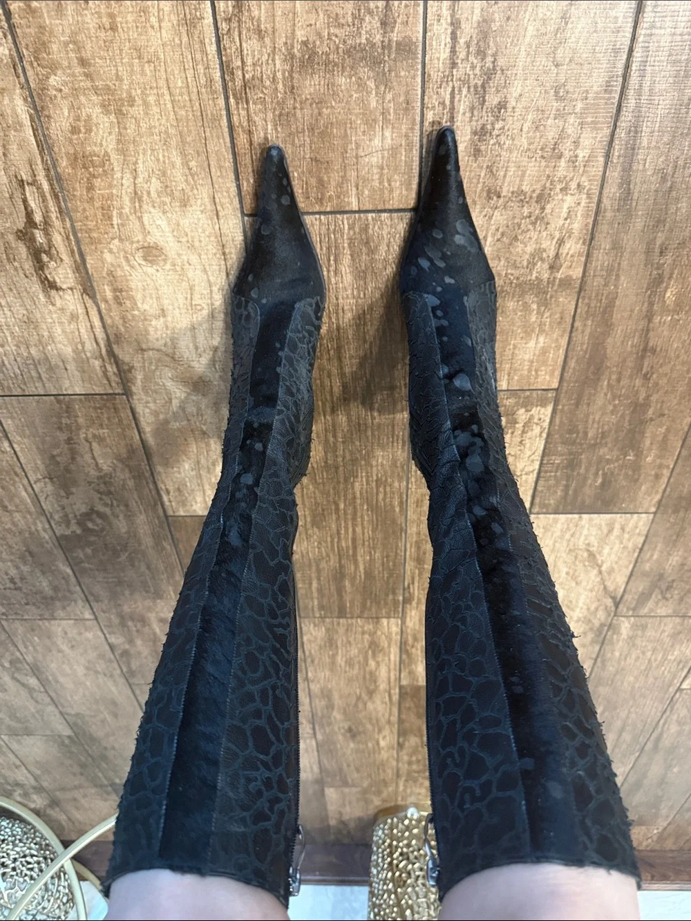 Women's Black 🖤‼️Pointed-Toe Textured Knee-High Boot